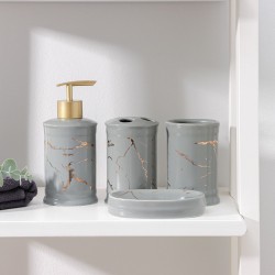 Изображение продукта Набор аксессуаров для ванной комнаты «Гроза», 4 предмета (дозатор 310 мл, мыльница, 2 стакана), цвет серый